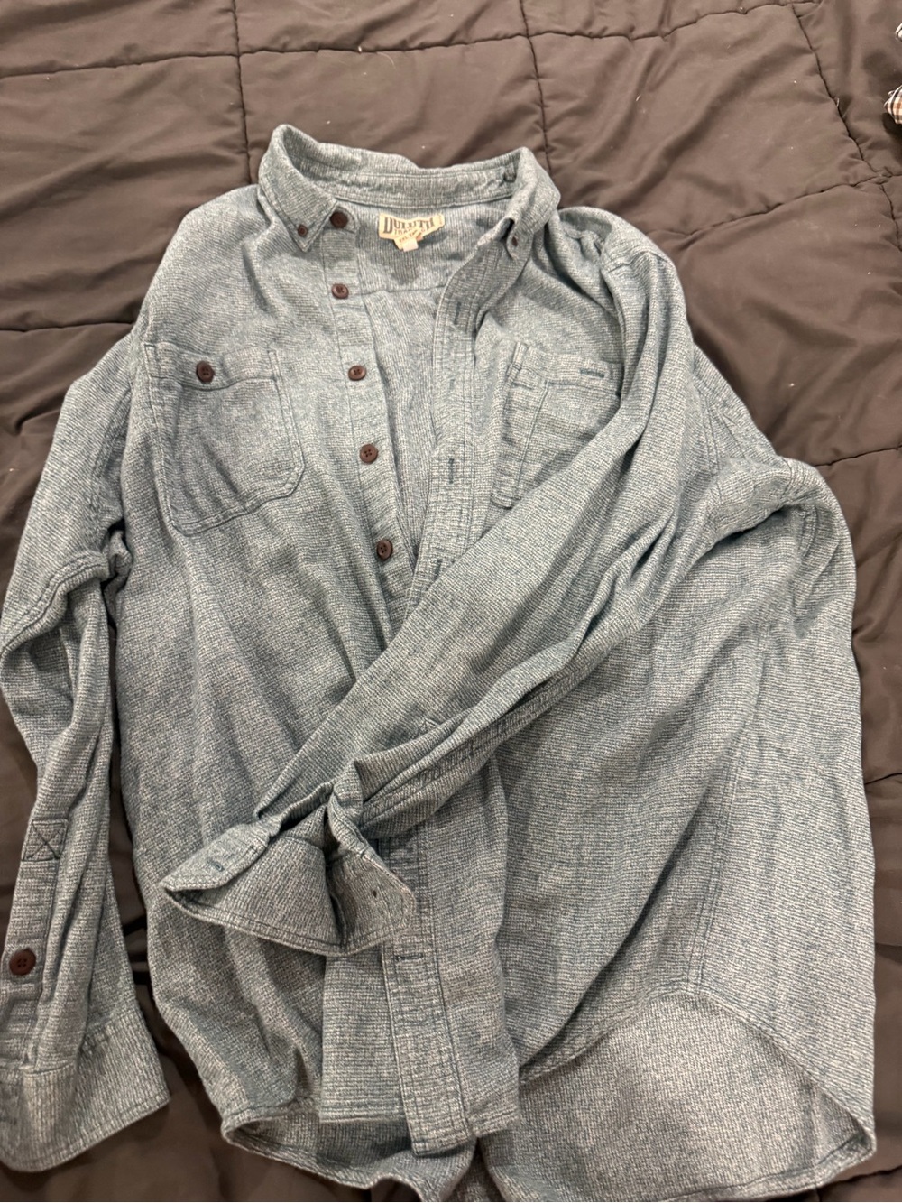 Duluth Trading Co Heathered Slate Blue Button-Up Workshirt